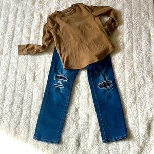 Brown shirt, ribbed, jeans For boy